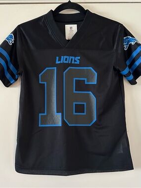NFL Team Apparel Youth Medium Black and Blue Detroit Lions Jared Goff Jersey